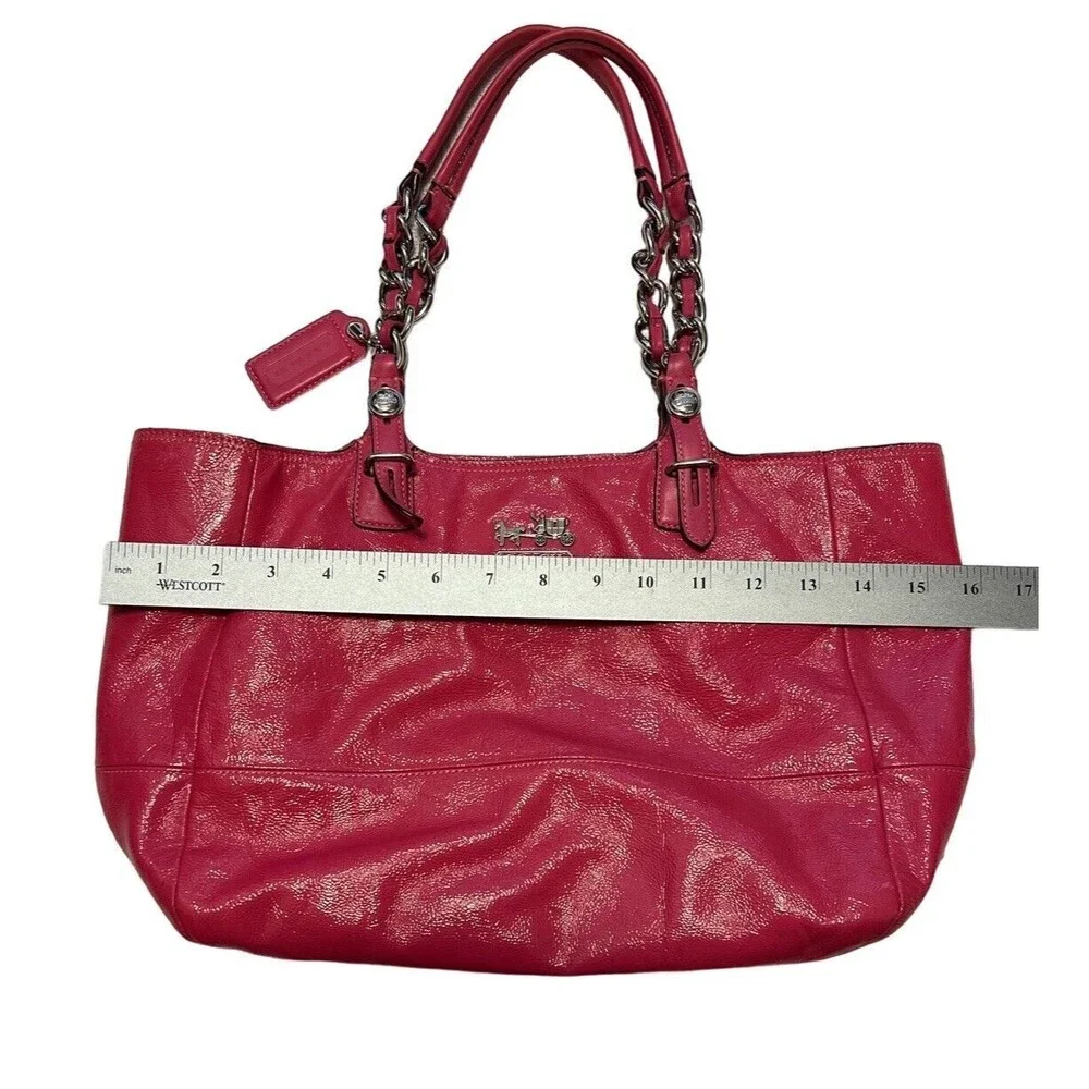 Coach 14123 Pink Fuchsia Tribeca‎ Patent Leather handbag shoulder bag Tote - Picture 4 of 7